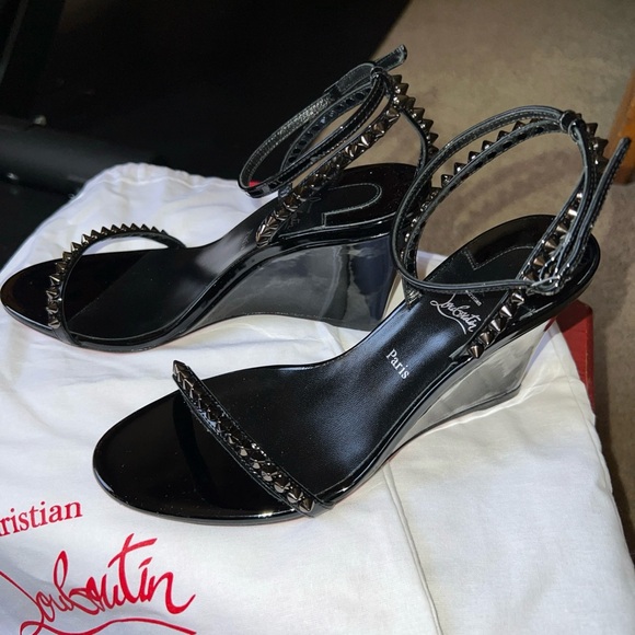Christian Louboutin black spiked SO ME wedges 38 - Picture 11 of 12